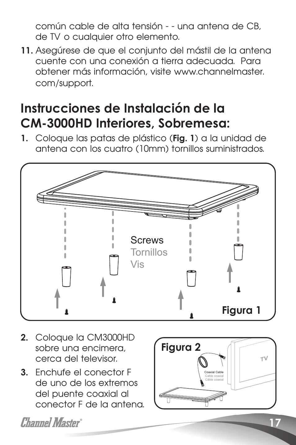 Figura 1, Figura 2, Screws tornillos vis | Channel Master SMARTenna (3000HD) User Manual | Page 19 / 40