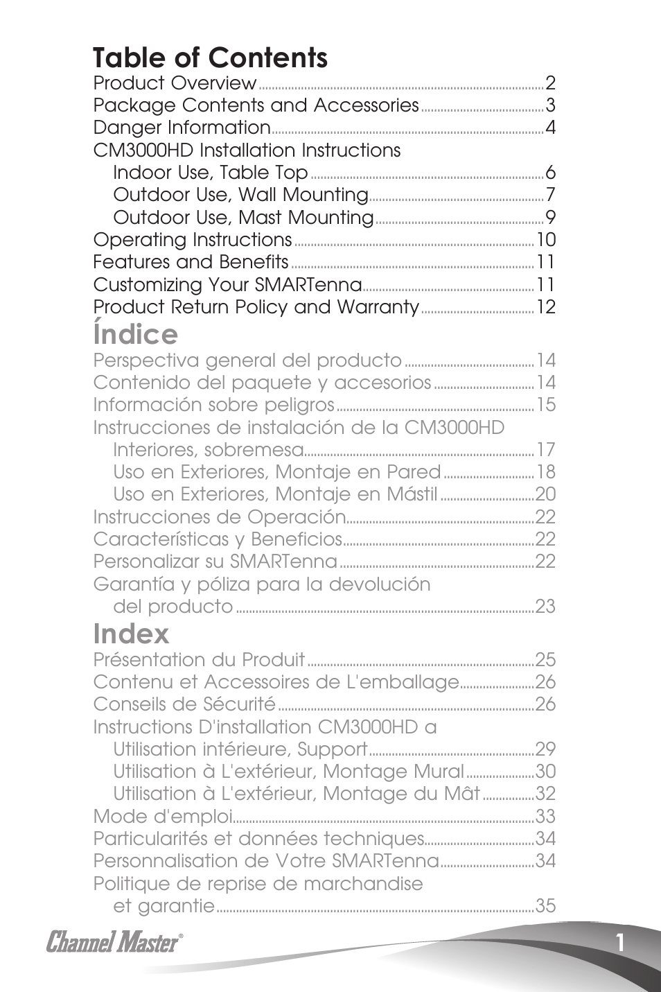 Channel Master SMARTenna (3000HD) User Manual | Page 3 / 40