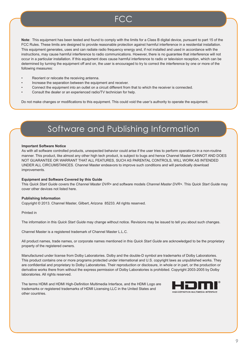 Software and publishing information | Channel Master DVR+ (7500GB16) User Manual | Page 13 / 40