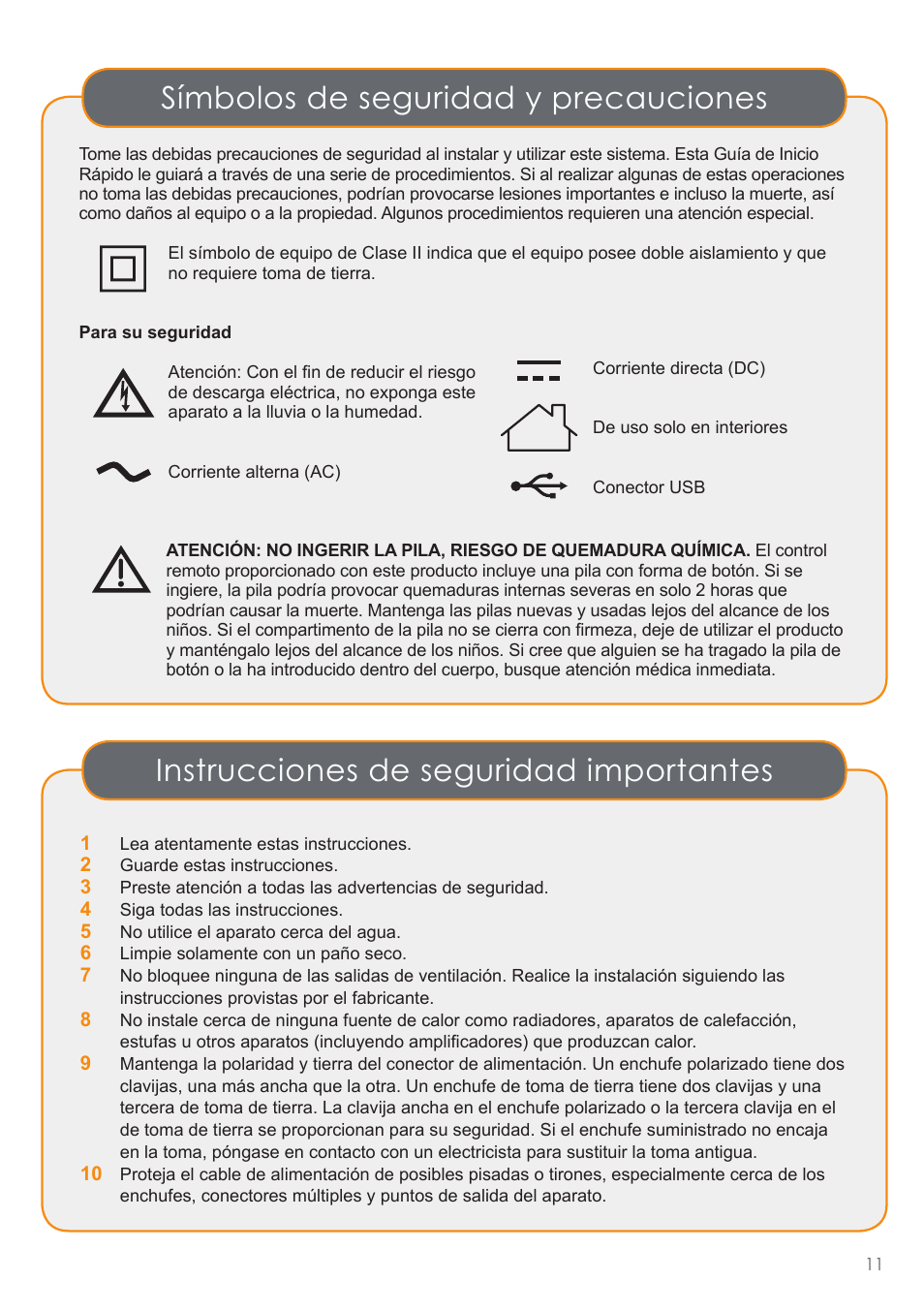 Instrucciones de seguridad importantes, Símbolos de seguridad y precauciones | Channel Master DVR+ (7500GB16) User Manual | Page 15 / 40