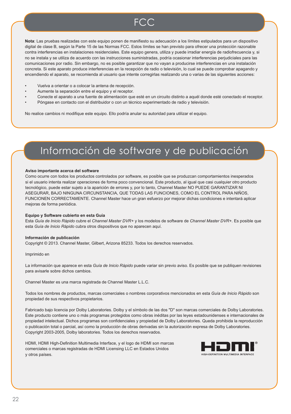 Información de software y de publicación | Channel Master DVR+ (7500GB16) User Manual | Page 26 / 40