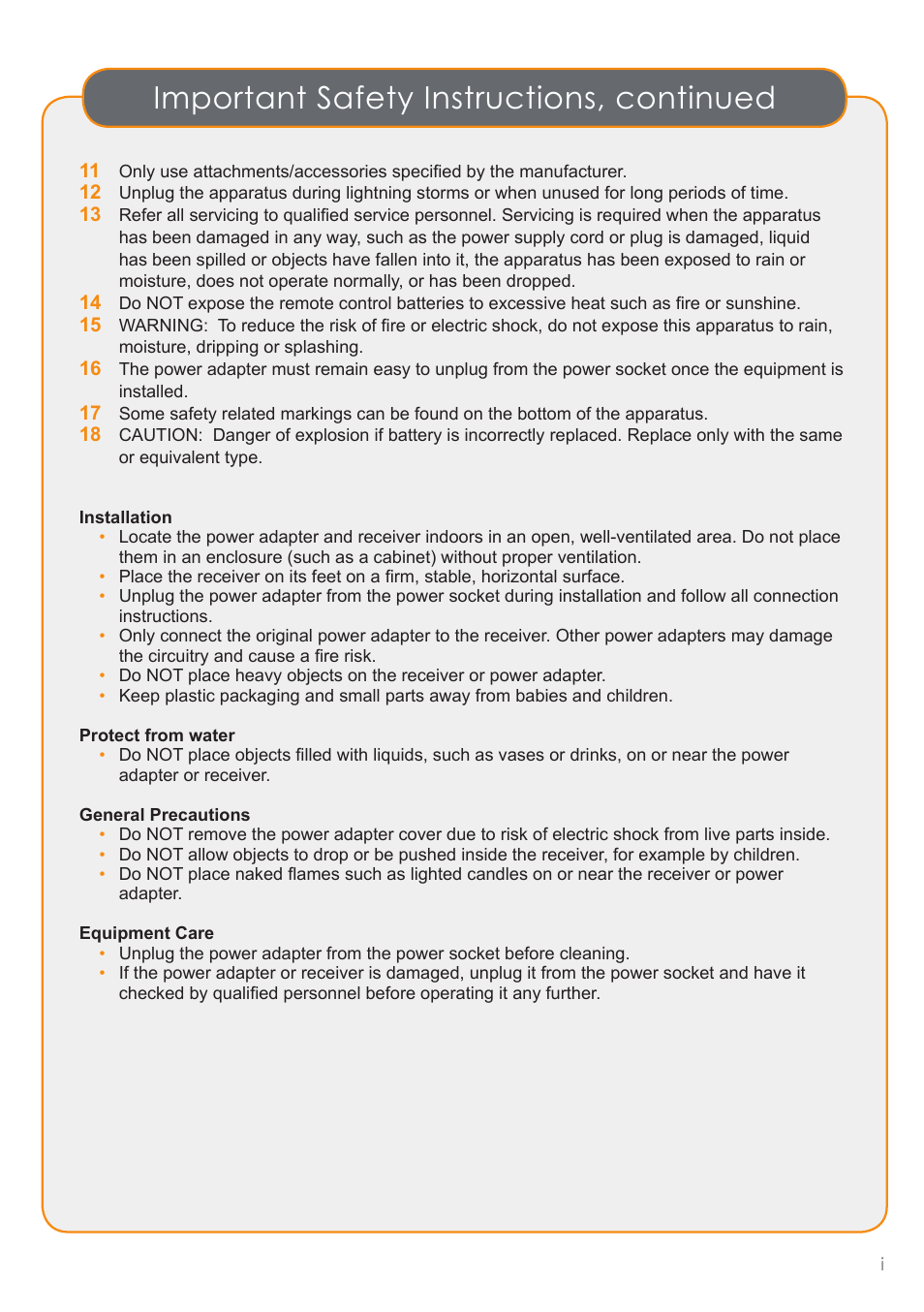 Important safety instructions, continued | Channel Master DVR+ (7500GB16) User Manual | Page 3 / 40