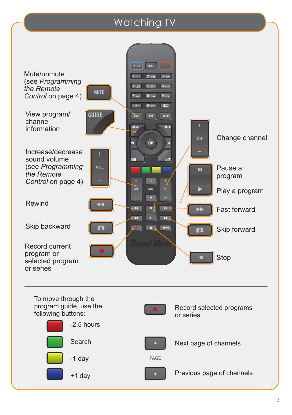 Watching tv | Channel Master DVR+ (7500GB16) User Manual | Page 7 / 40