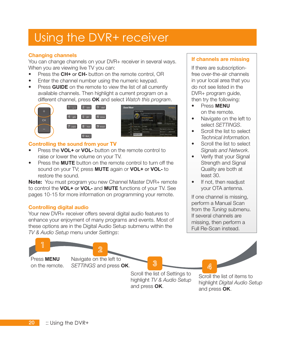 Using the dvr+ receiver | Channel Master DVR+ (7500GB16) User Manual | Page 26 / 48