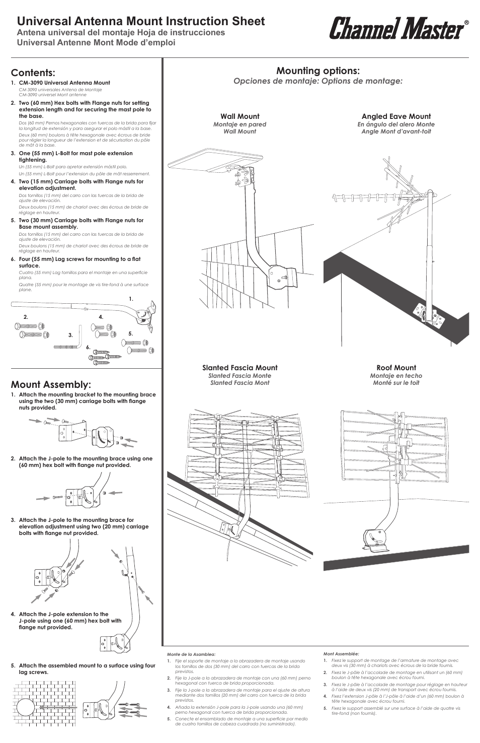 Channel Master Universal Antenna Mount (3090) User Manual | 2 pages