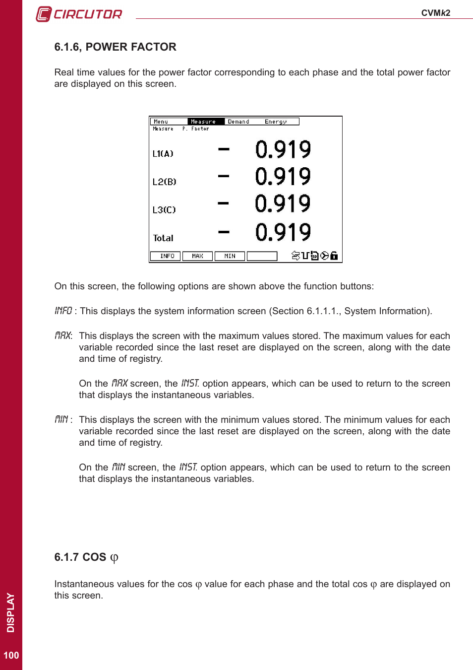 6, power factor, 7 cos j, 7 cos | CIRCUTOR CVMk2 Series User Manual | Page 100 / 152