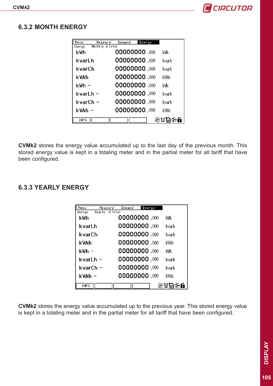 2 month energy, 3 yearly energy | CIRCUTOR CVMk2 Series User Manual | Page 105 / 152