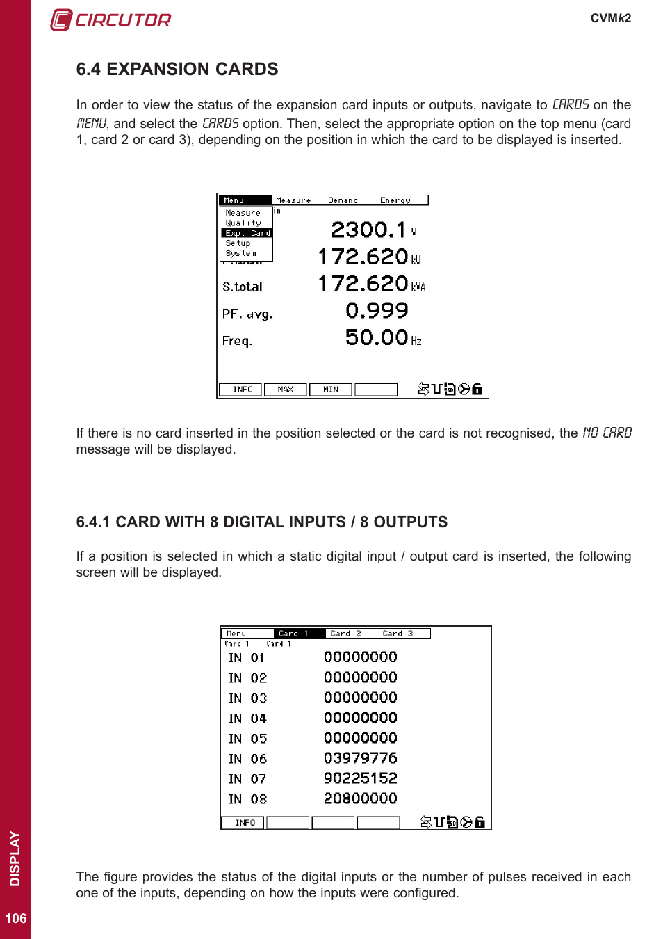 4 expansion cards, 1 card with 8 digital inputs / 8 outputs | CIRCUTOR CVMk2 Series User Manual | Page 106 / 152