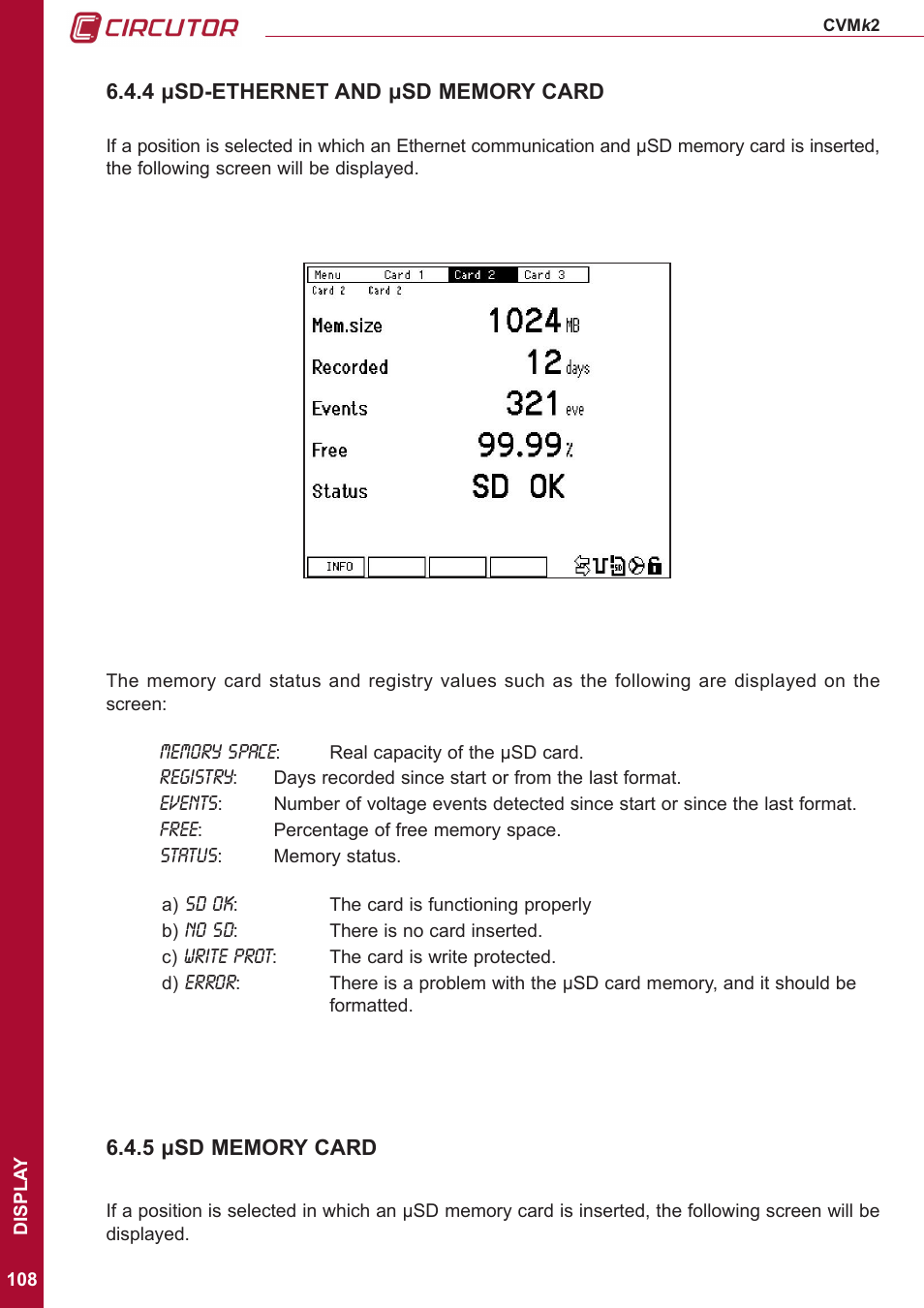 4 sd-ethernet and sd memory card, 5 sd memory card, 4 μsd-ethernet and μsd memory card | 5 μsd memory card | CIRCUTOR CVMk2 Series User Manual | Page 108 / 152