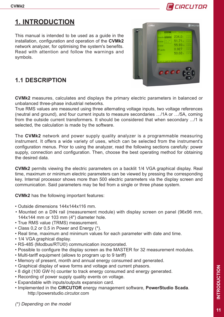 Introduction, 1 description | CIRCUTOR CVMk2 Series User Manual | Page 11 / 152