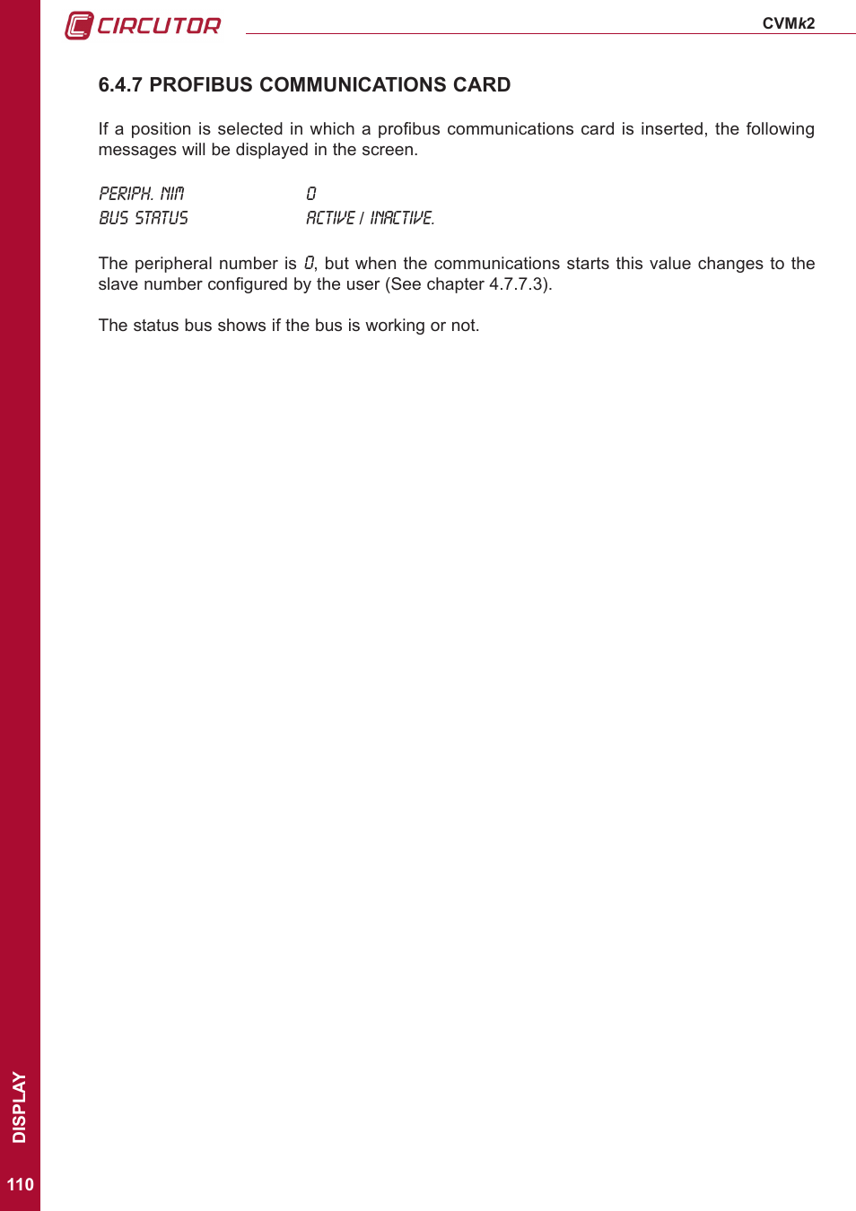 7 profibus communications card | CIRCUTOR CVMk2 Series User Manual | Page 110 / 152