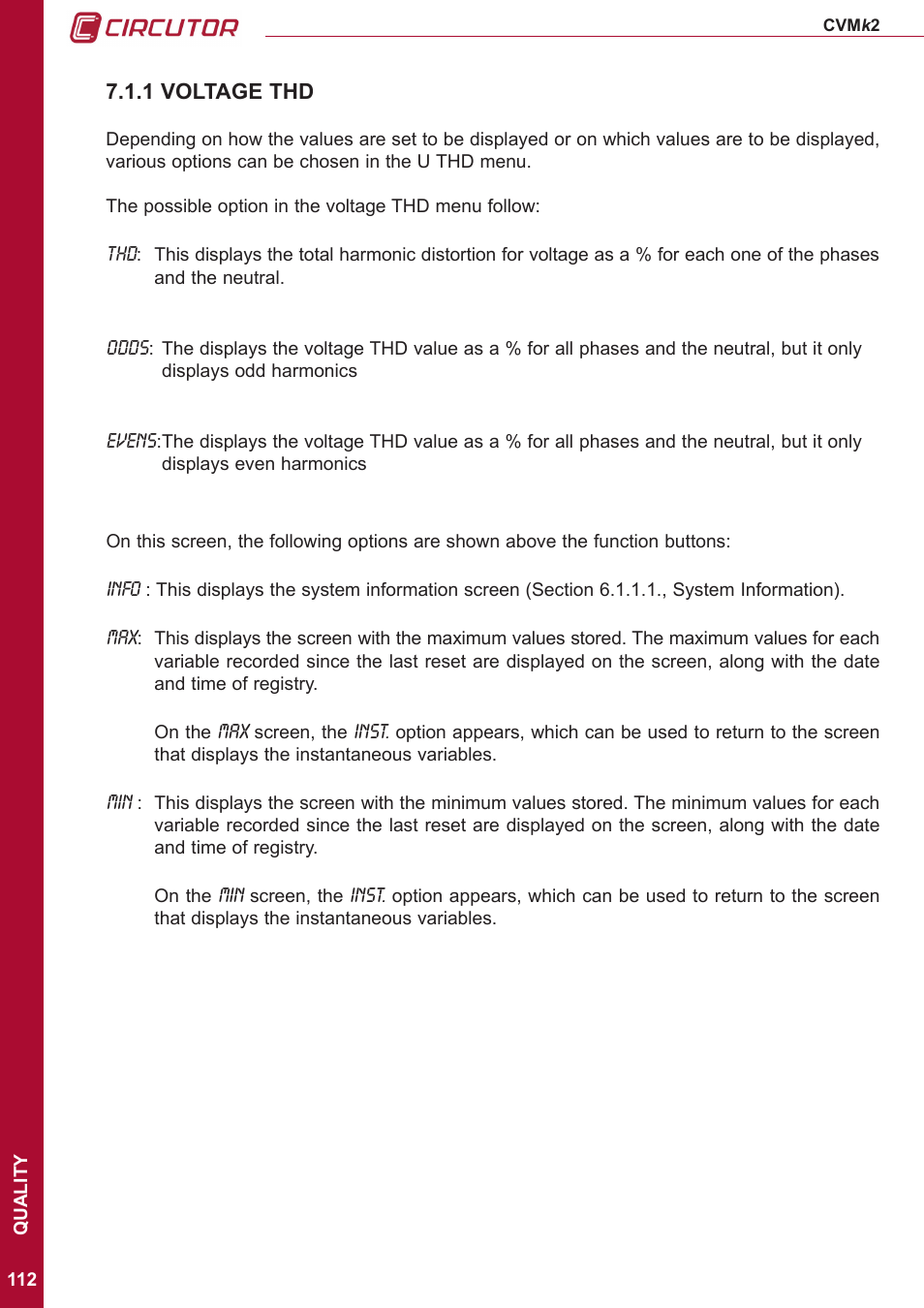 1 voltage thd | CIRCUTOR CVMk2 Series User Manual | Page 112 / 152