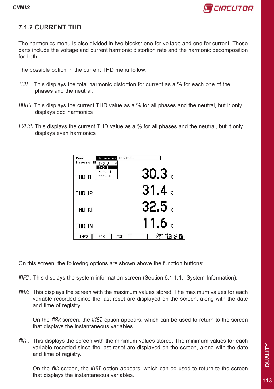 2 current thd | CIRCUTOR CVMk2 Series User Manual | Page 113 / 152