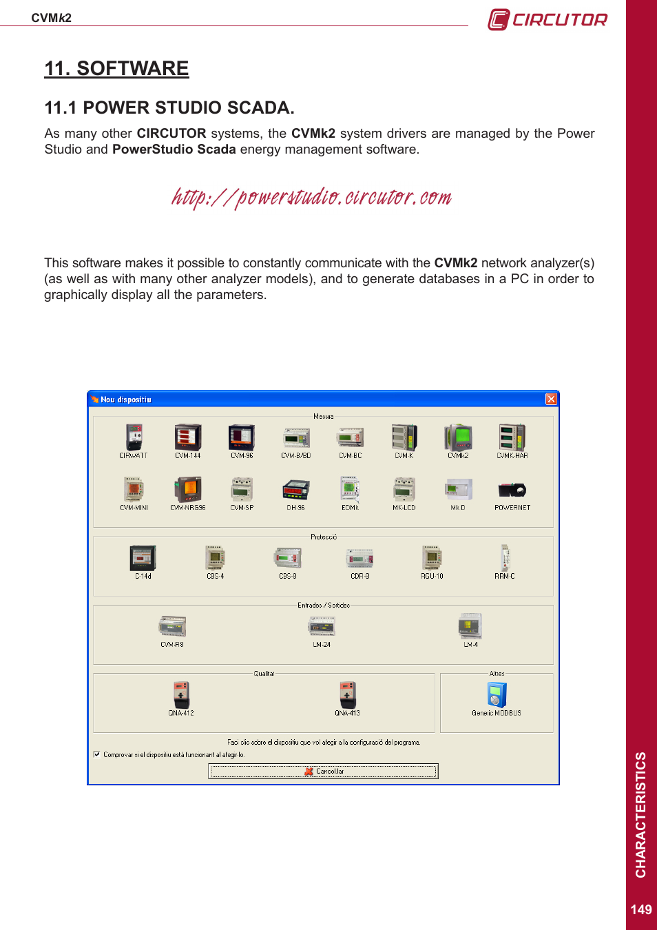 Software, 1 power studio scada | CIRCUTOR CVMk2 Series User Manual | Page 149 / 152