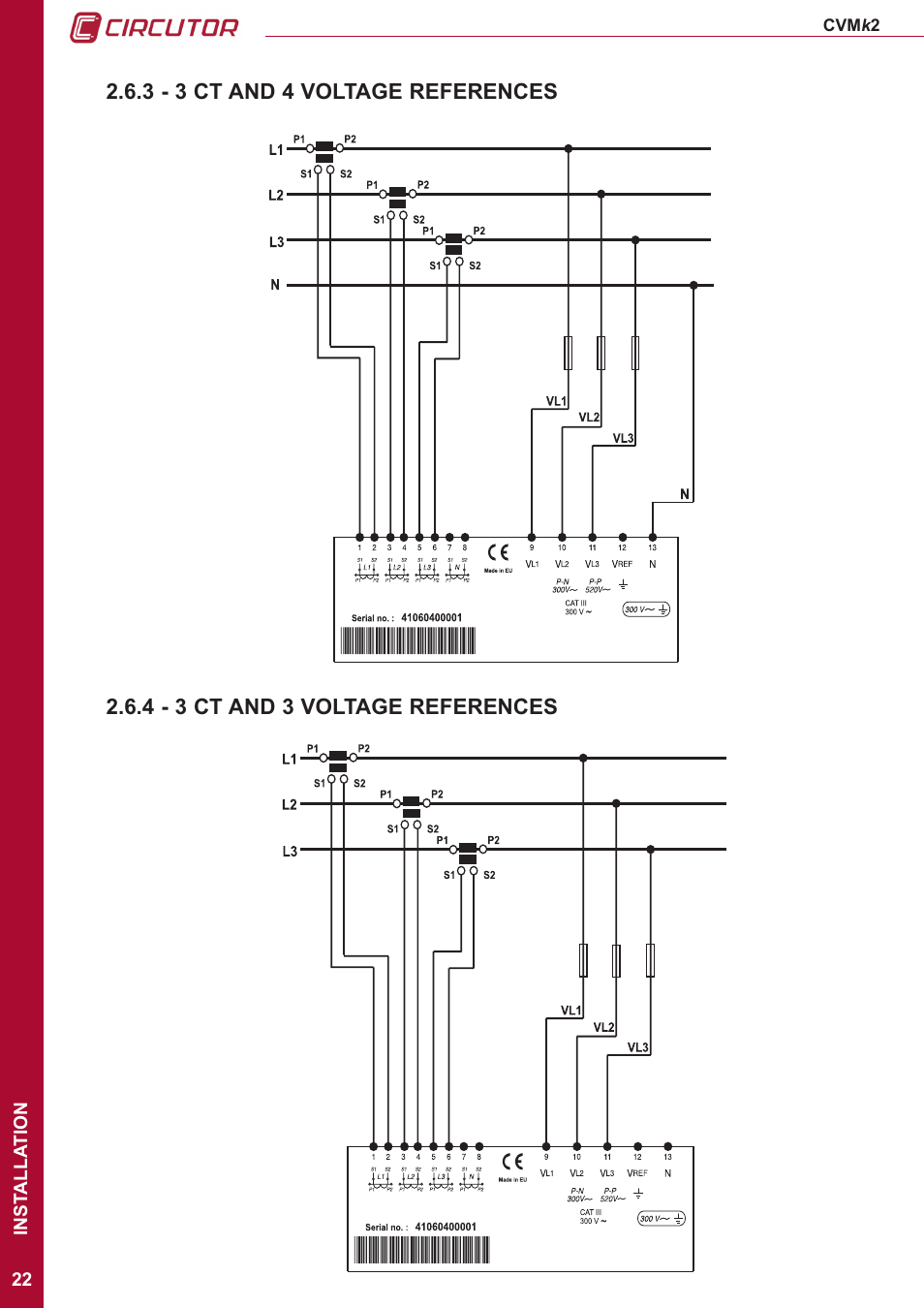 3 - 3 ct and 4 voltage references, 4 - 3 ct and 3 voltage references | CIRCUTOR CVMk2 Series User Manual | Page 22 / 152