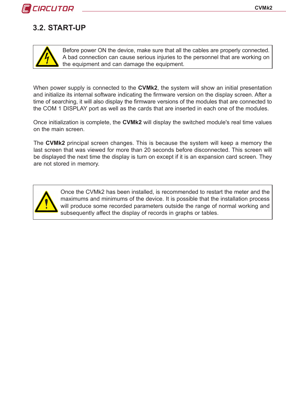 Start-up | CIRCUTOR CVMk2 Series User Manual | Page 28 / 152
