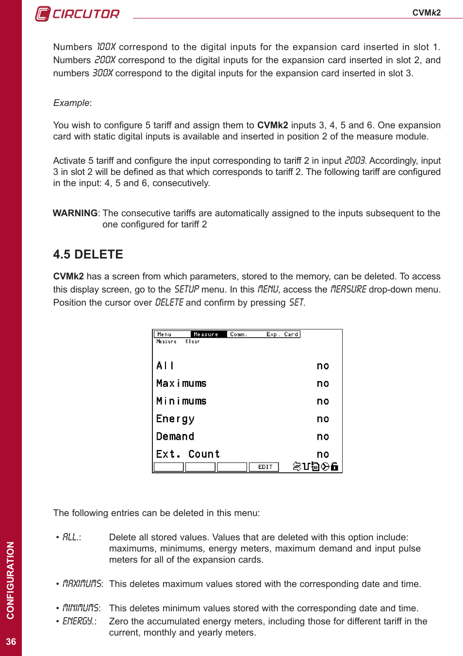 5 delete | CIRCUTOR CVMk2 Series User Manual | Page 36 / 152