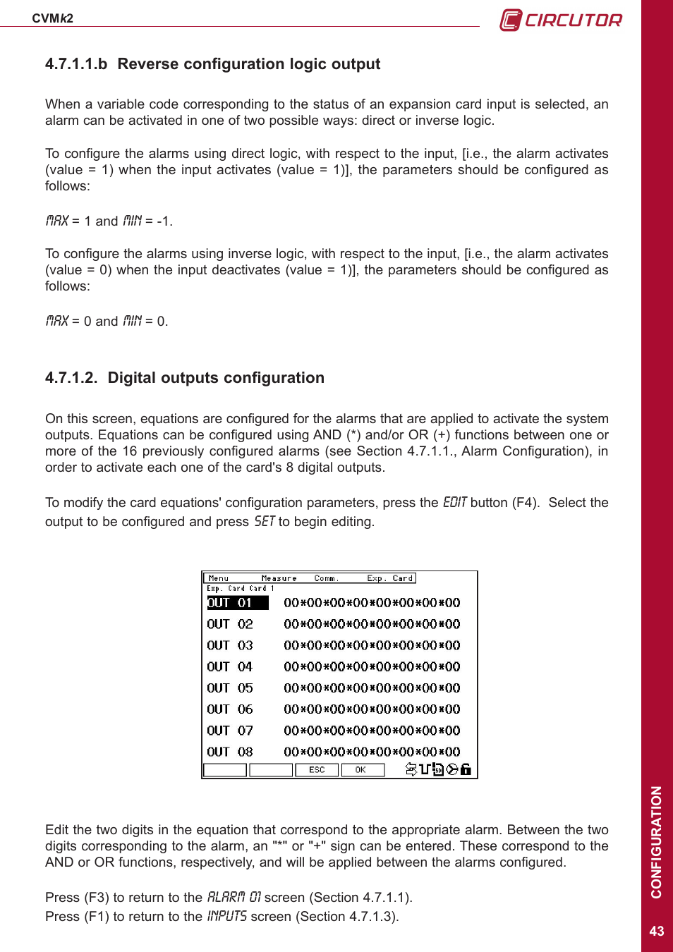 Digital outputs configuration | CIRCUTOR CVMk2 Series User Manual | Page 43 / 152