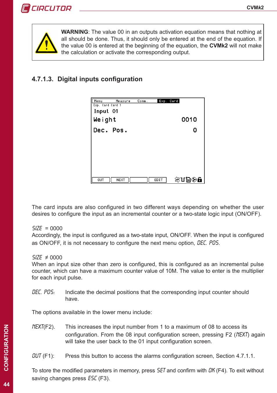 Digital inputs configuration | CIRCUTOR CVMk2 Series User Manual | Page 44 / 152