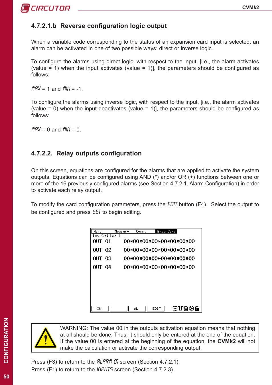 Relay outputs configuration | CIRCUTOR CVMk2 Series User Manual | Page 50 / 152