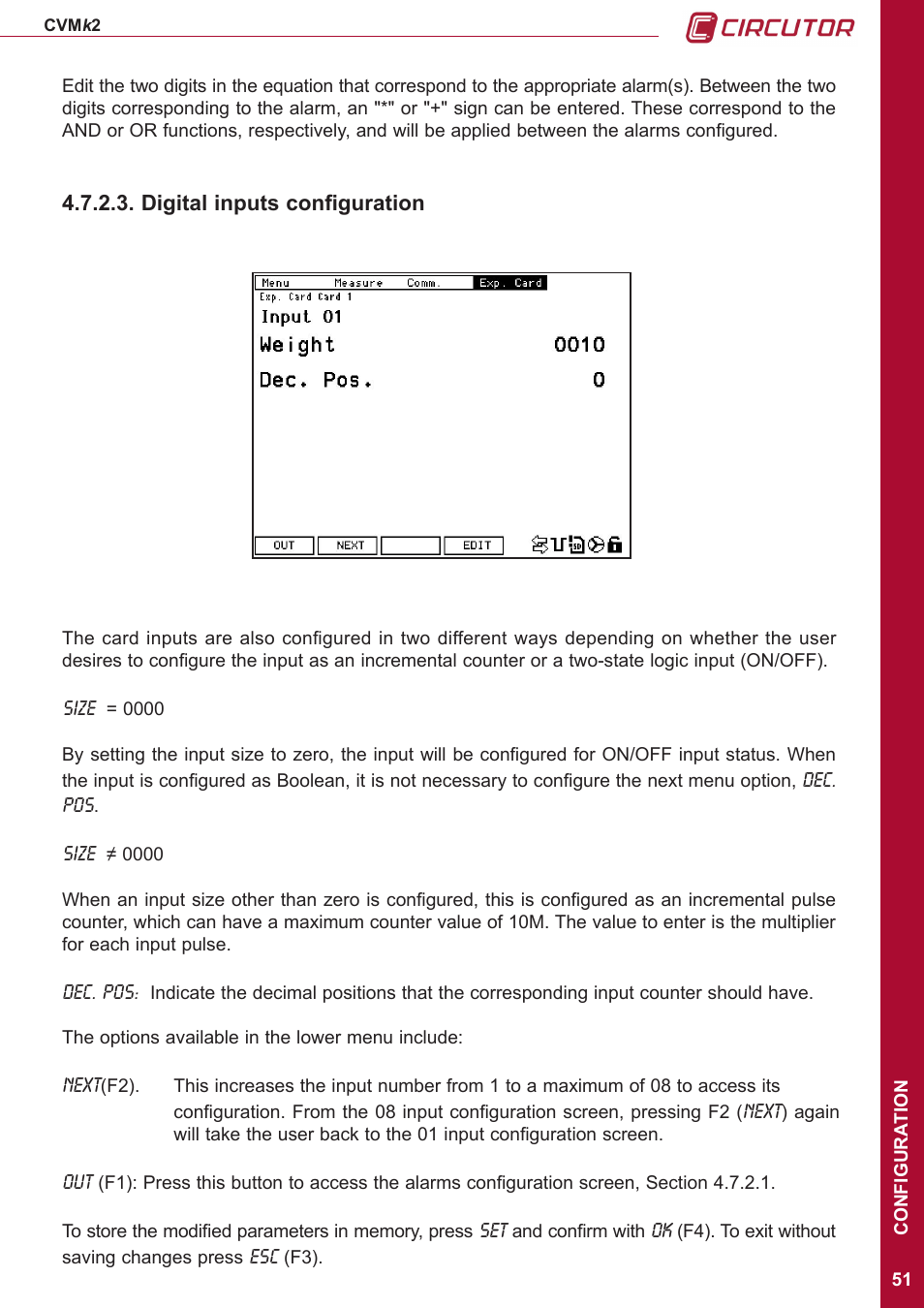 Digital inputs configuration | CIRCUTOR CVMk2 Series User Manual | Page 51 / 152
