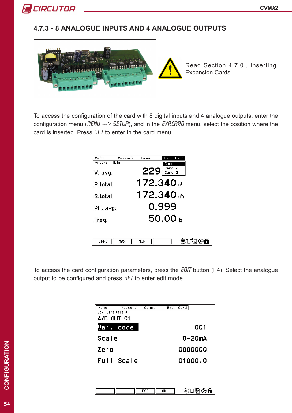 3 - 8 analogue inputs and 4 analogue outputs | CIRCUTOR CVMk2 Series User Manual | Page 54 / 152