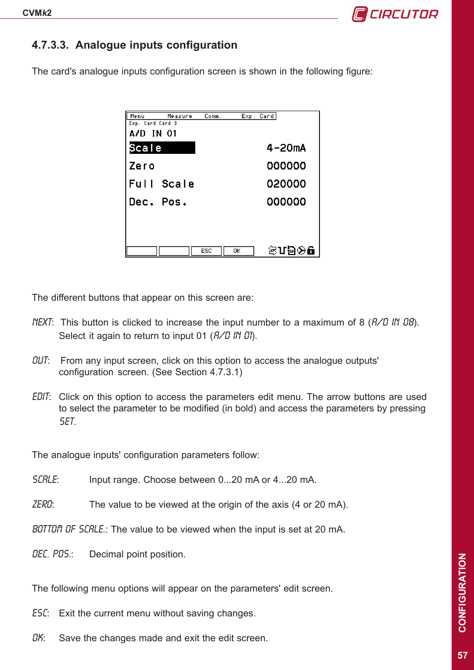 Analogue inputs configuration | CIRCUTOR CVMk2 Series User Manual | Page 57 / 152