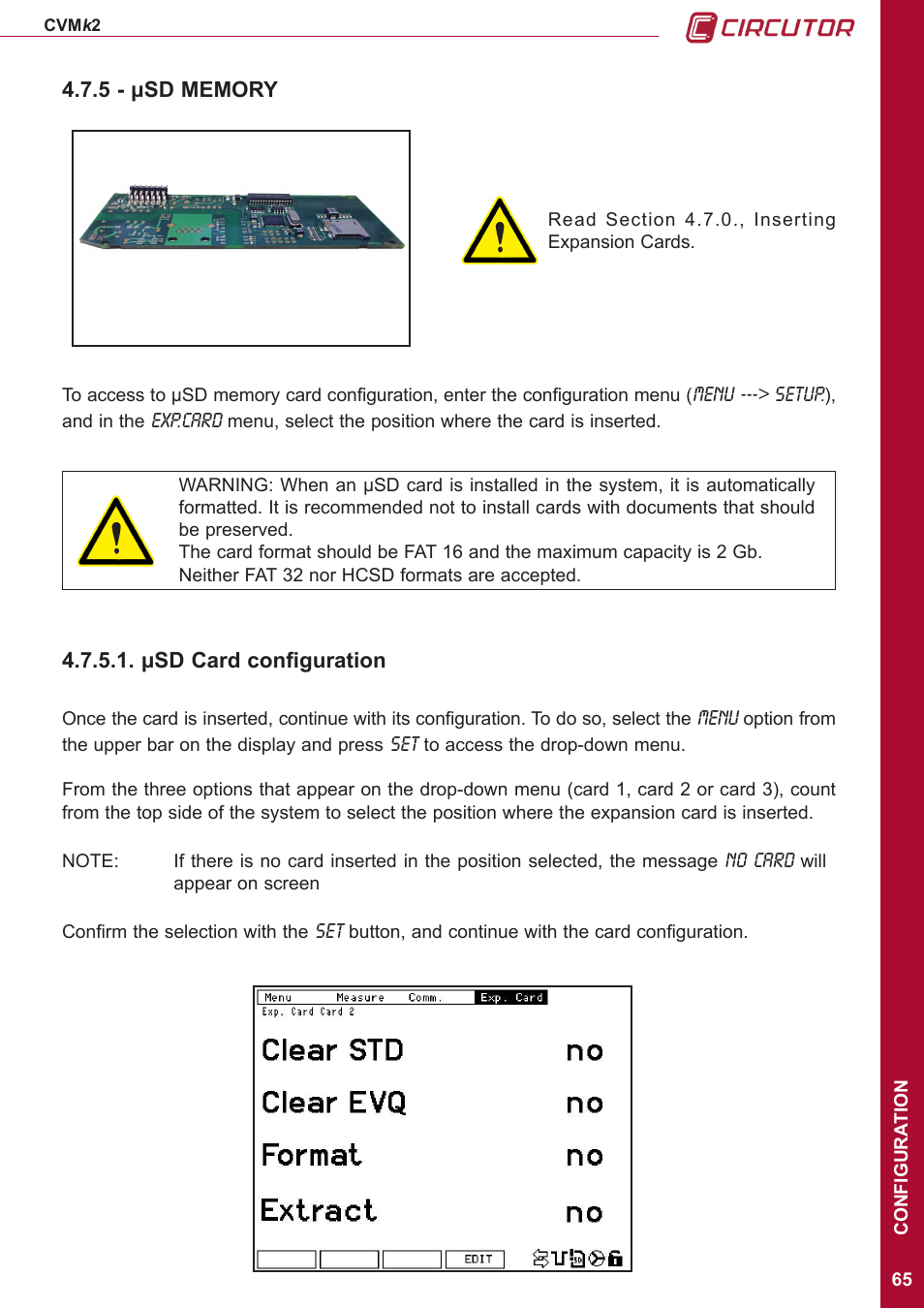 5 - sd memory, Sd card configuration, 5 - μsd memory | Μsd card configuration | CIRCUTOR CVMk2 Series User Manual | Page 65 / 152