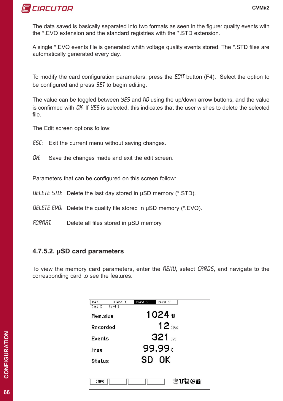 Sd card parameters, Μsd card parameters | CIRCUTOR CVMk2 Series User Manual | Page 66 / 152