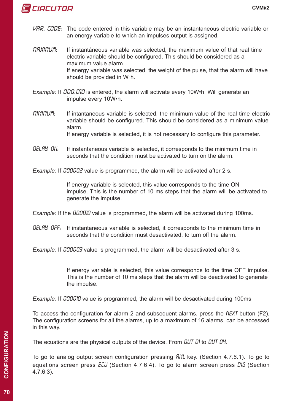 CIRCUTOR CVMk2 Series User Manual | Page 70 / 152