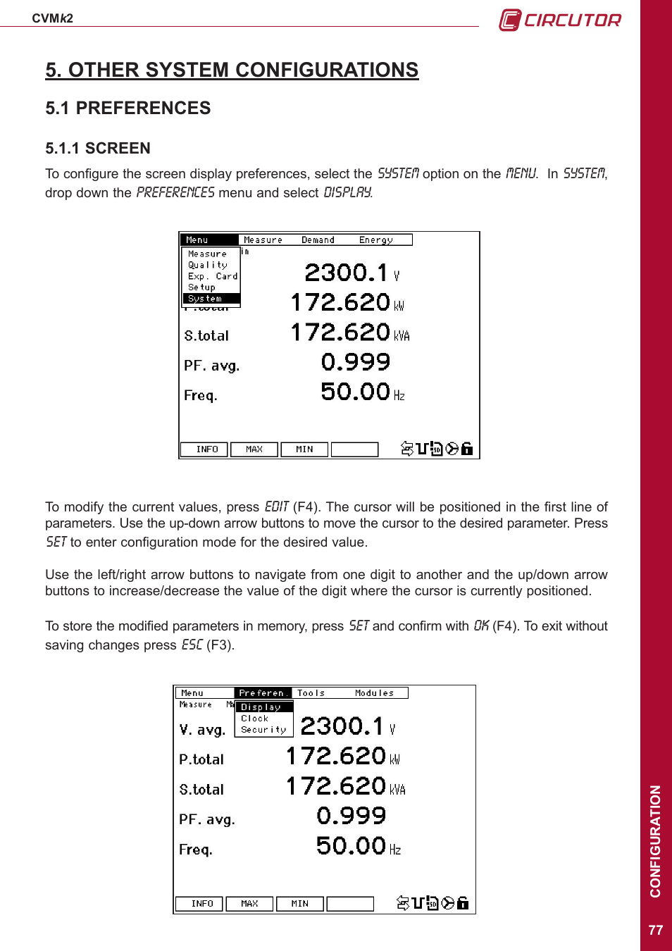 Other system configurations, 1 preferences, 1 screen | CIRCUTOR CVMk2 Series User Manual | Page 77 / 152