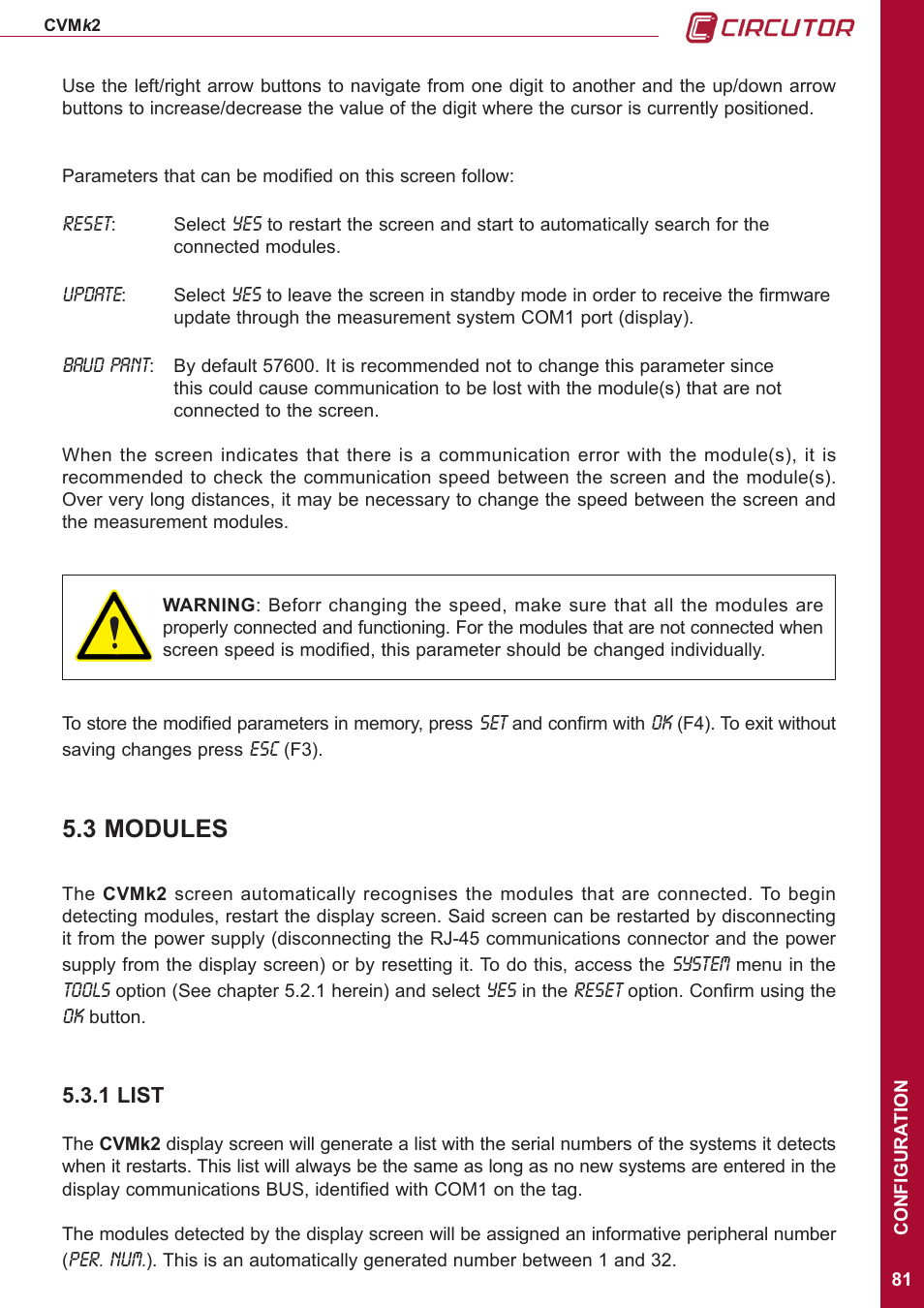3 modules, 1 list | CIRCUTOR CVMk2 Series User Manual | Page 81 / 152