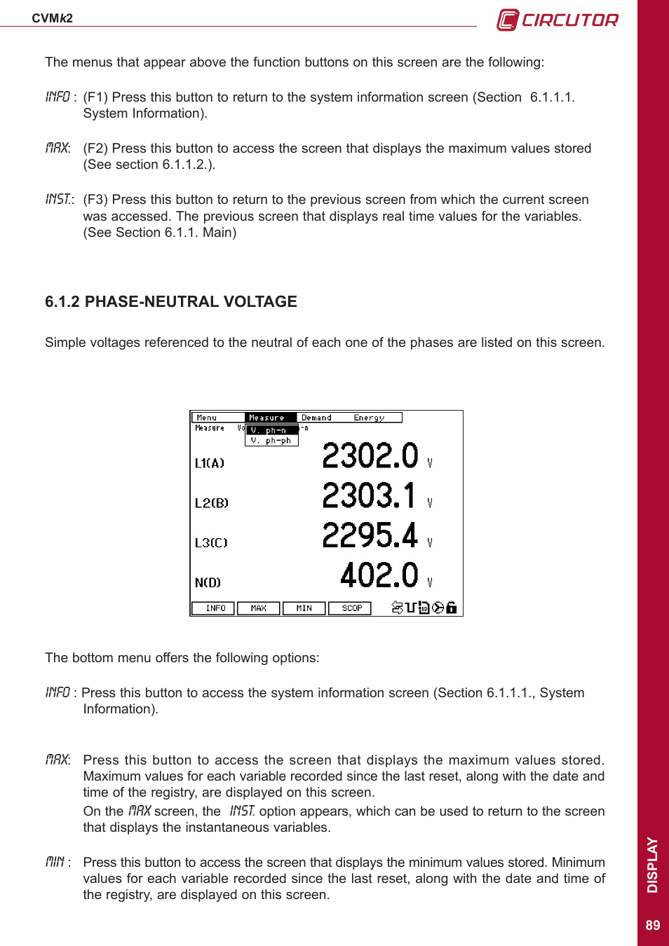 2 phase-neutral voltage | CIRCUTOR CVMk2 Series User Manual | Page 89 / 152