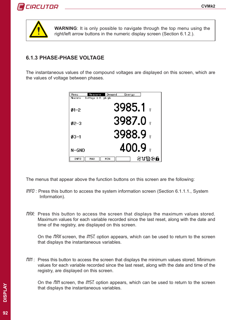 3 phase-phase voltage | CIRCUTOR CVMk2 Series User Manual | Page 92 / 152