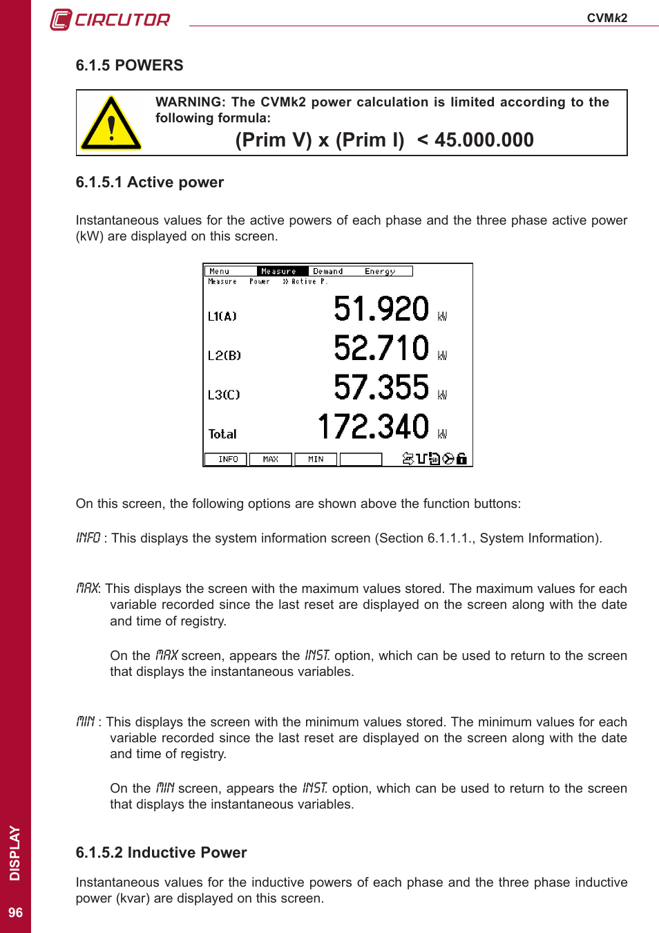 5 powers, 1 active power, 2 inductive power | CIRCUTOR CVMk2 Series User Manual | Page 96 / 152