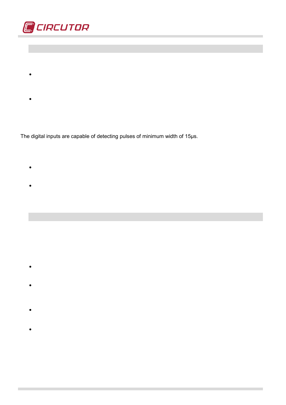 Digital inputs, Digital outputs | CIRCUTOR QNA500 series User Manual | Page 44 / 111