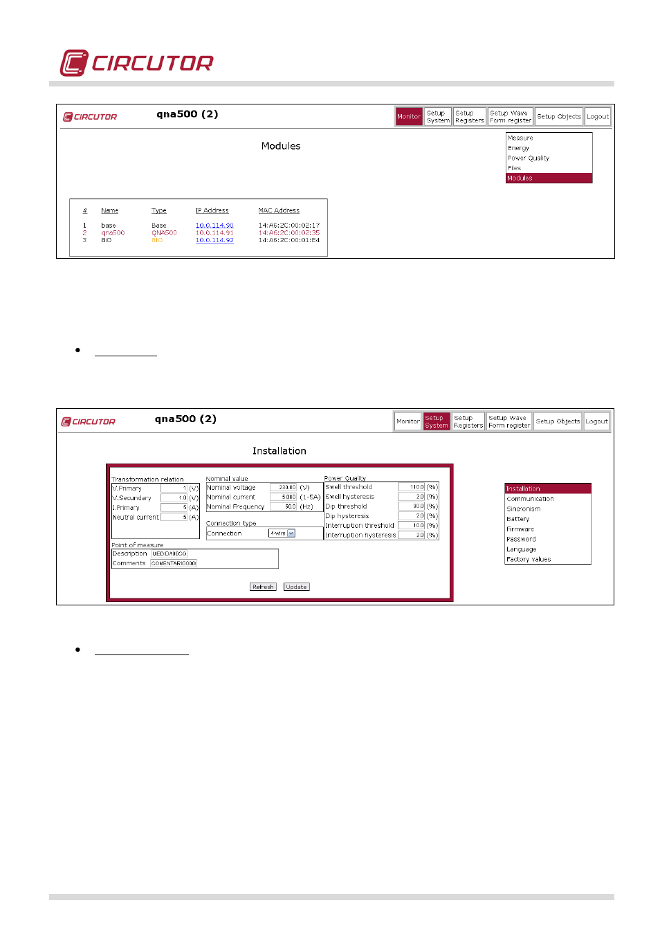 CIRCUTOR QNA500 series User Manual | Page 57 / 111