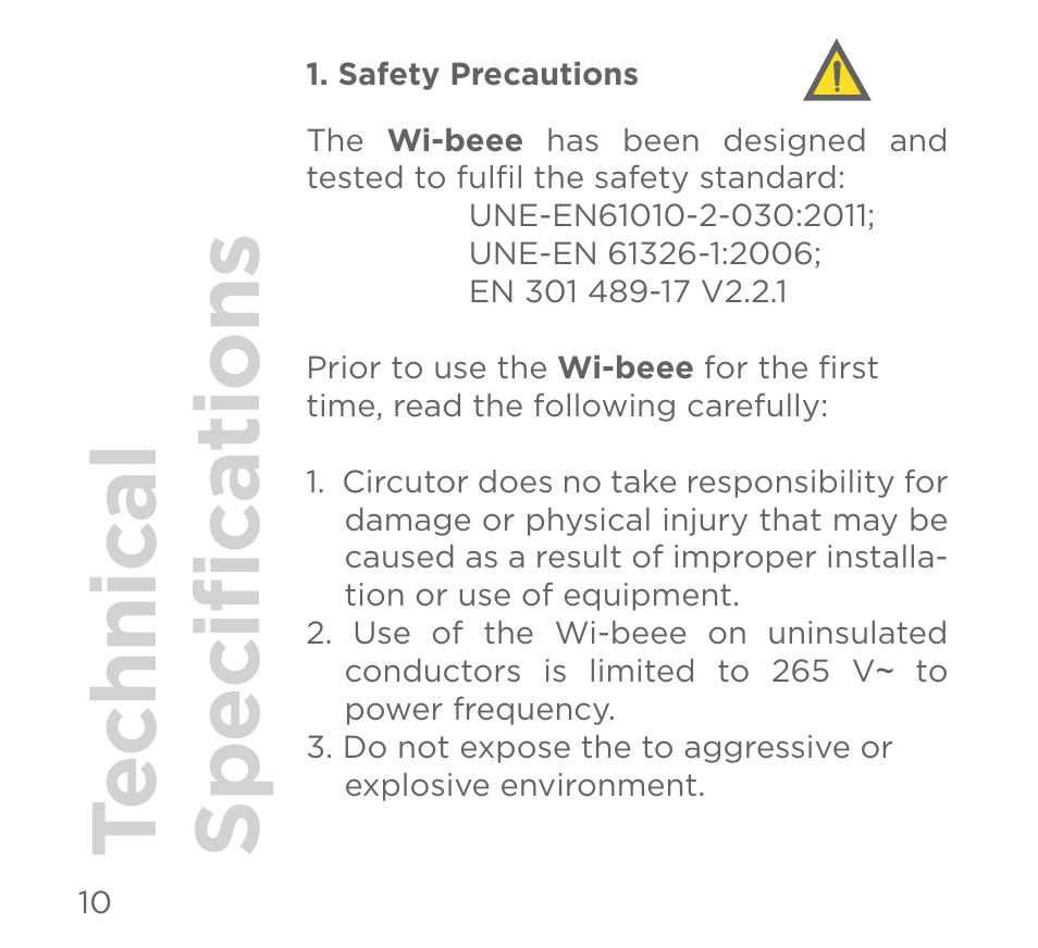 Technical specifica tions | CIRCUTOR Wi-beee Series User Manual | Page 10 / 32