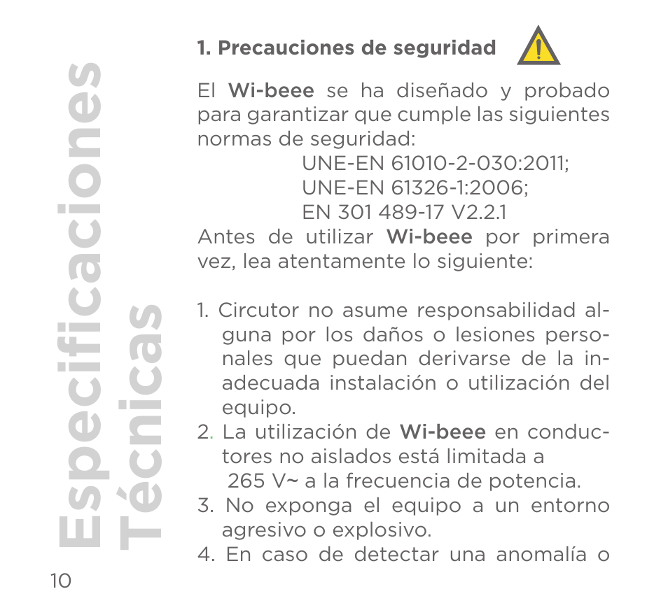 Especificaciones técnicas | CIRCUTOR Wi-beee Series User Manual | Page 22 / 32