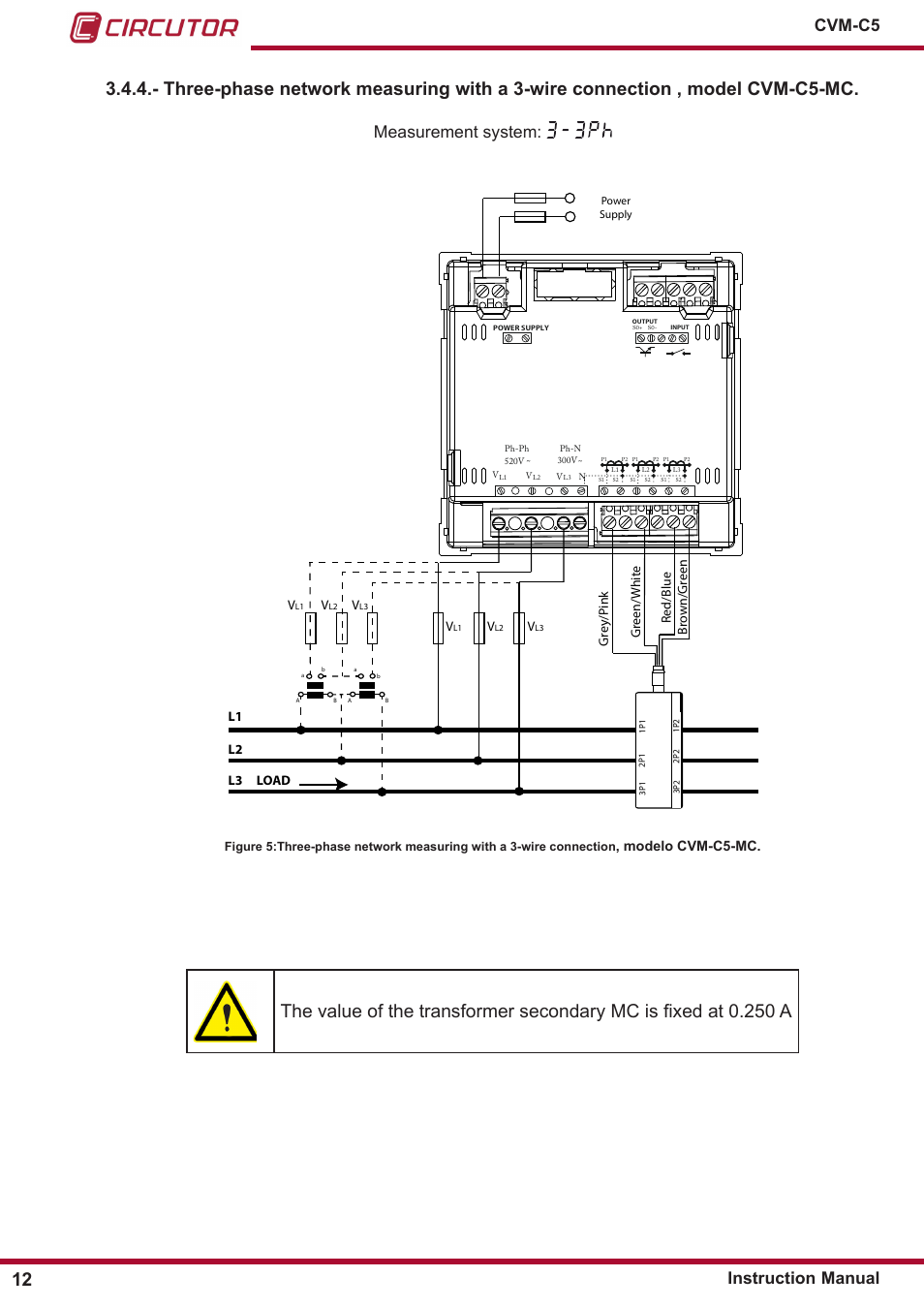 Measurement system, Cvm-c5 instruction manual, Modelo cvm-c5-mc | CIRCUTOR CVM-C5 Series User Manual | Page 12 / 40
