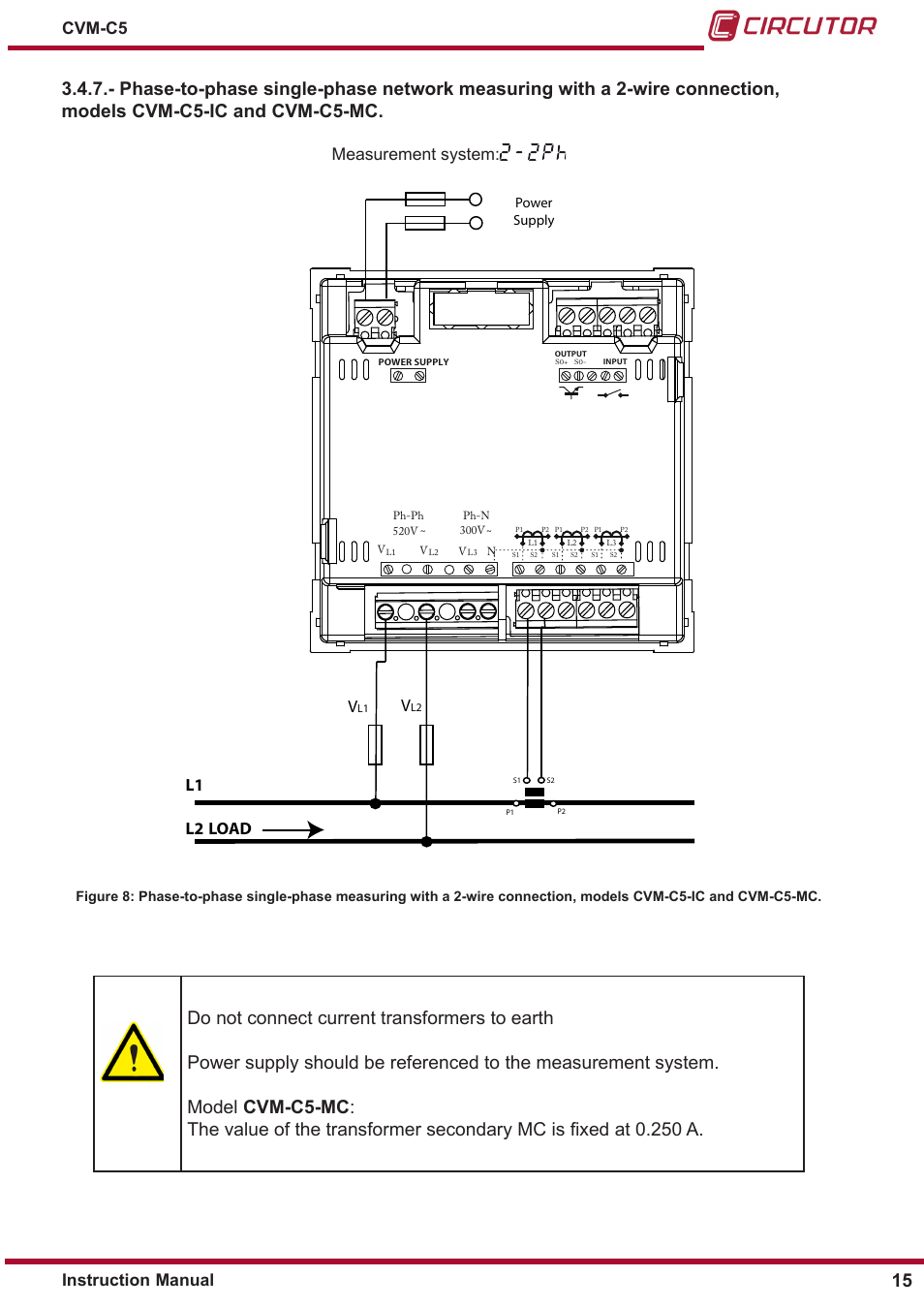 Models cvm-c5-ic and cvm-c5-mc, Measurement system, L1 l2 v | Load, Instruction manual cvm-c5 | CIRCUTOR CVM-C5 Series User Manual | Page 15 / 40