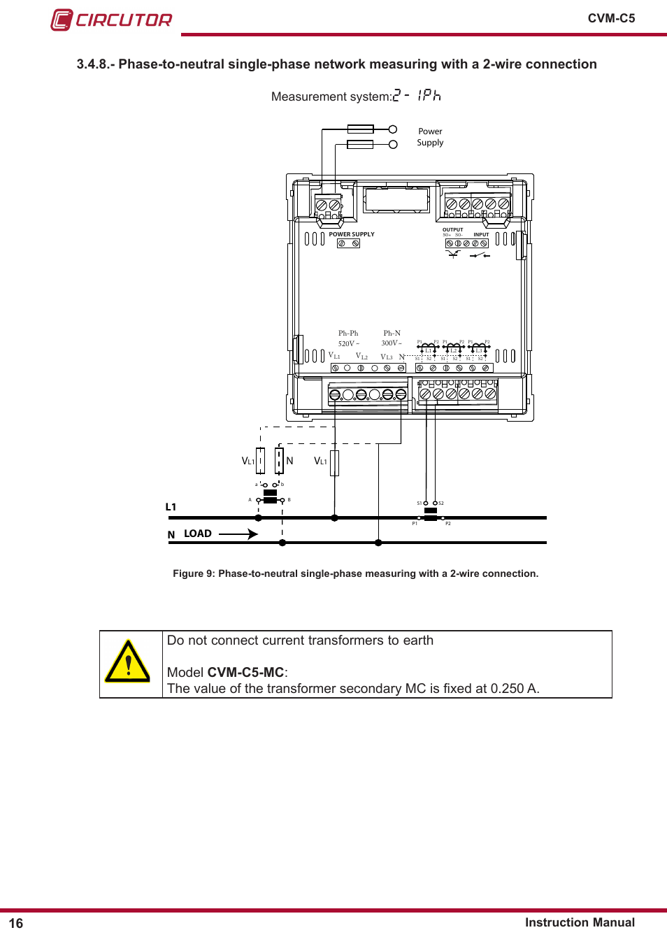 Measurement system, Cvm-c5 instruction manual, L1 n | Nload | CIRCUTOR CVM-C5 Series User Manual | Page 16 / 40