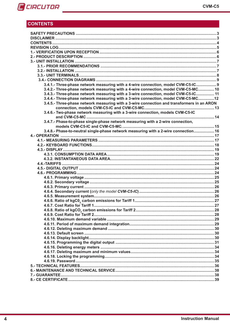 CIRCUTOR CVM-C5 Series User Manual | Page 4 / 40