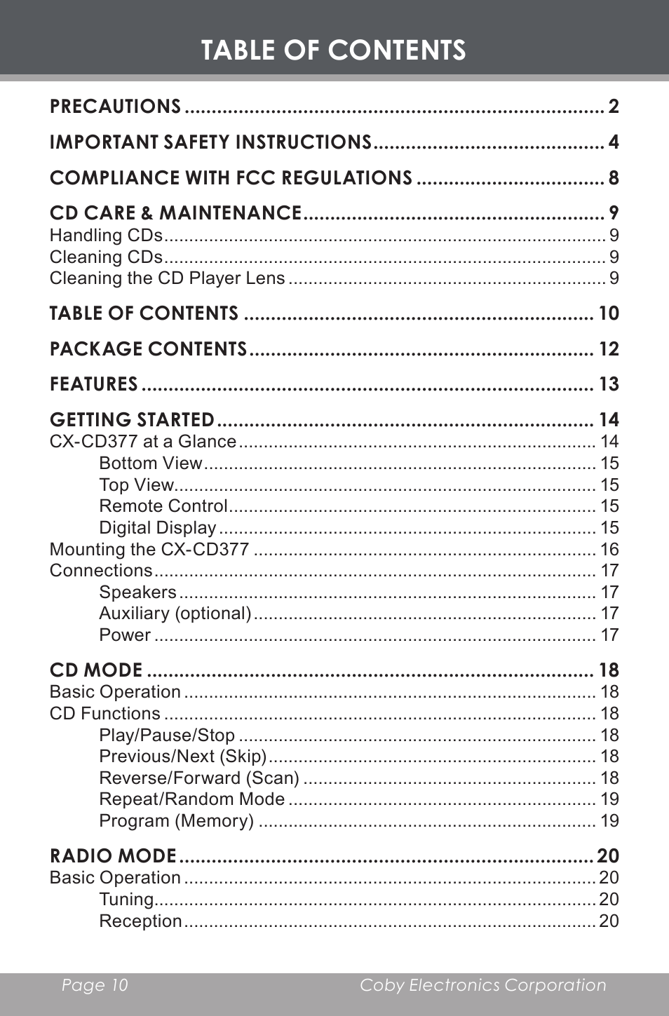 COBY electronic CX-CD377 User Manual | Page 10 / 28