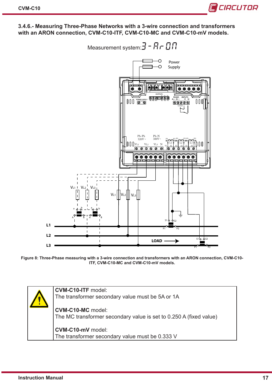 Instruction manual cvm-c10, Power supply v, L1 l2 l3 | CIRCUTOR CVM-C10 Series User Manual | Page 17 / 82