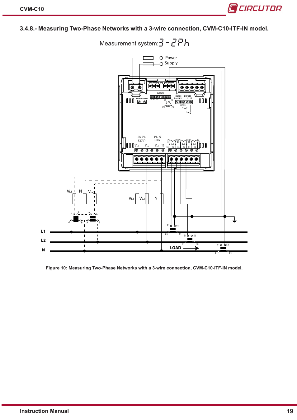 Instruction manual cvm-c10, Power supply v, Nl1 l2 n | CIRCUTOR CVM-C10 Series User Manual | Page 19 / 82