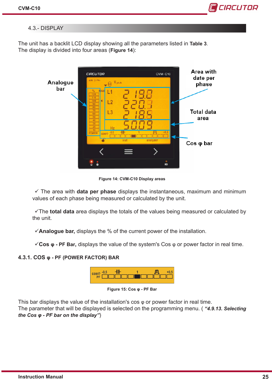 Cos φ - pf (power factor) bar | CIRCUTOR CVM-C10 Series User Manual | Page 25 / 82