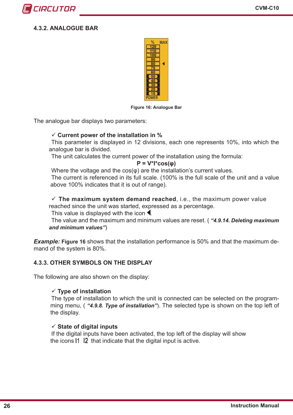 Analogue bar, Other symbols on the display | CIRCUTOR CVM-C10 Series User Manual | Page 26 / 82