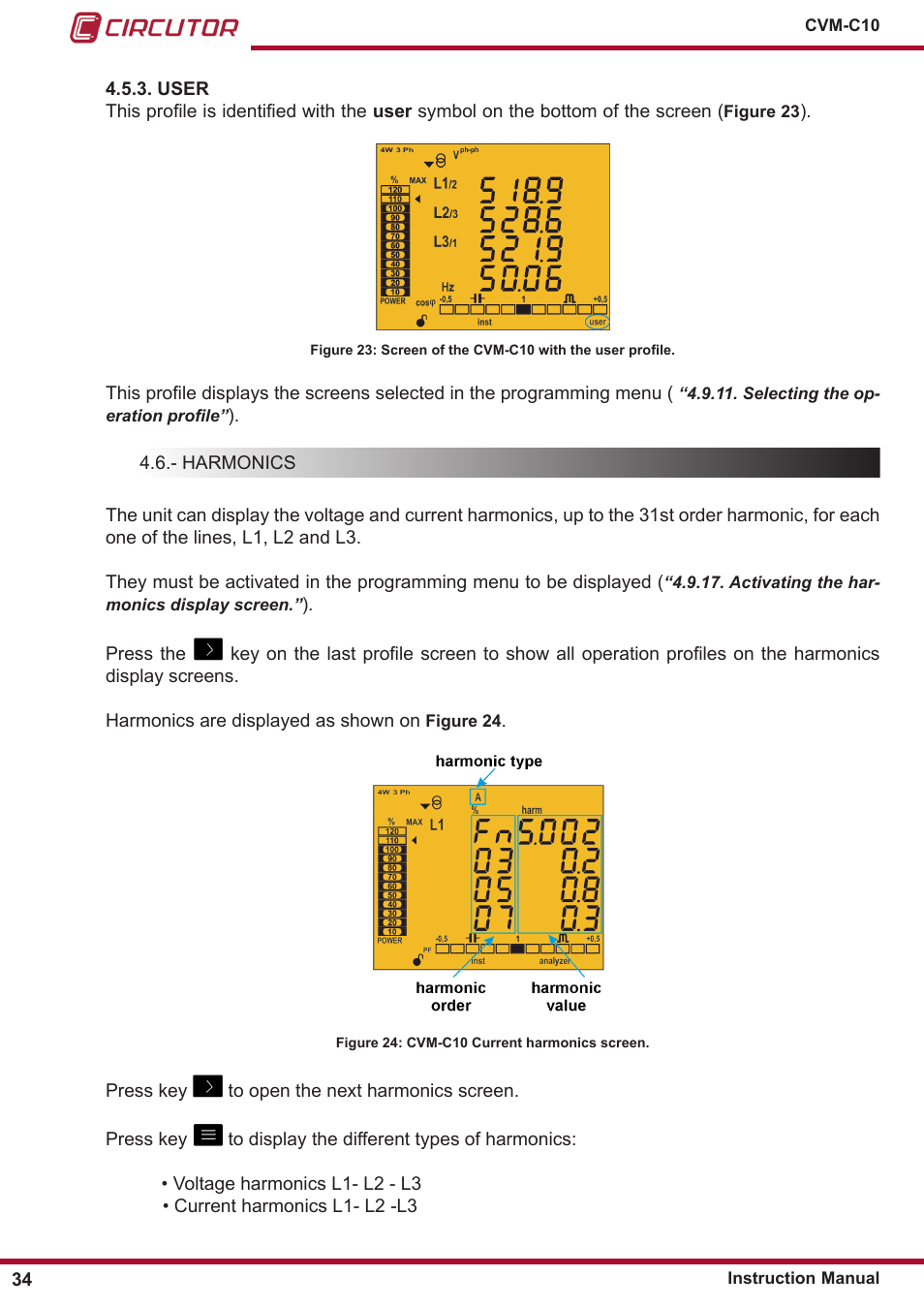 Harmonics | CIRCUTOR CVM-C10 Series User Manual | Page 34 / 82