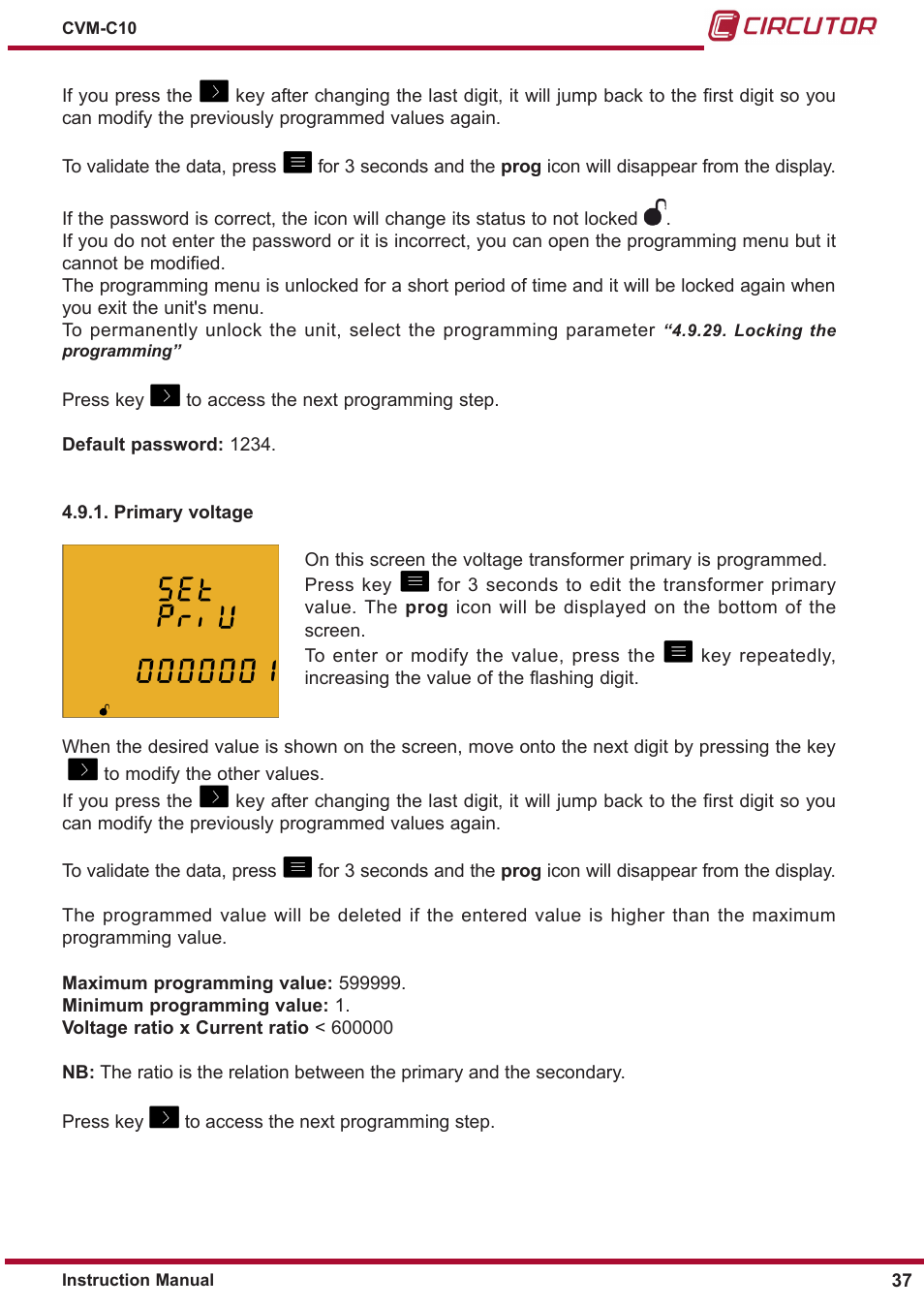 Primary voltage | CIRCUTOR CVM-C10 Series User Manual | Page 37 / 82